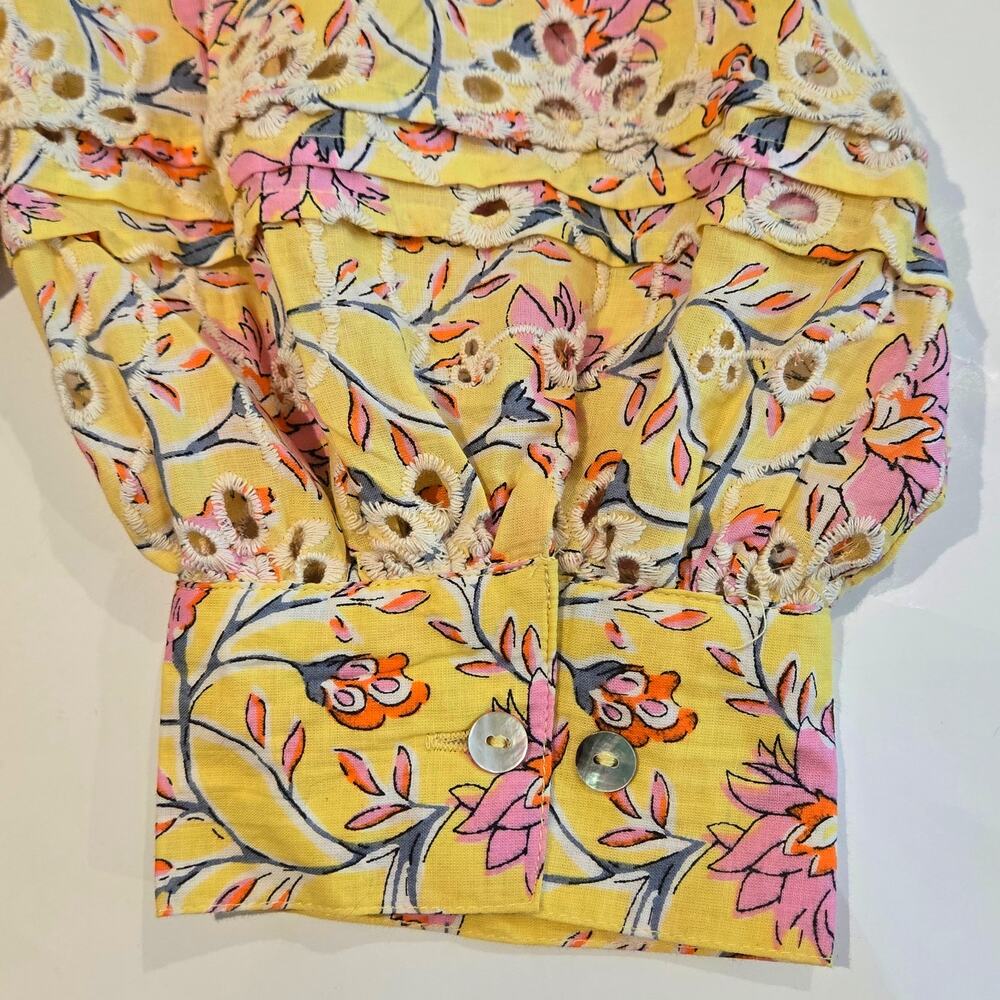 dRA Los Angeles Yara Yellow Floral Eyelet Mini Dress Cotton Sun Dress XS Boho - Picture 9 of 16